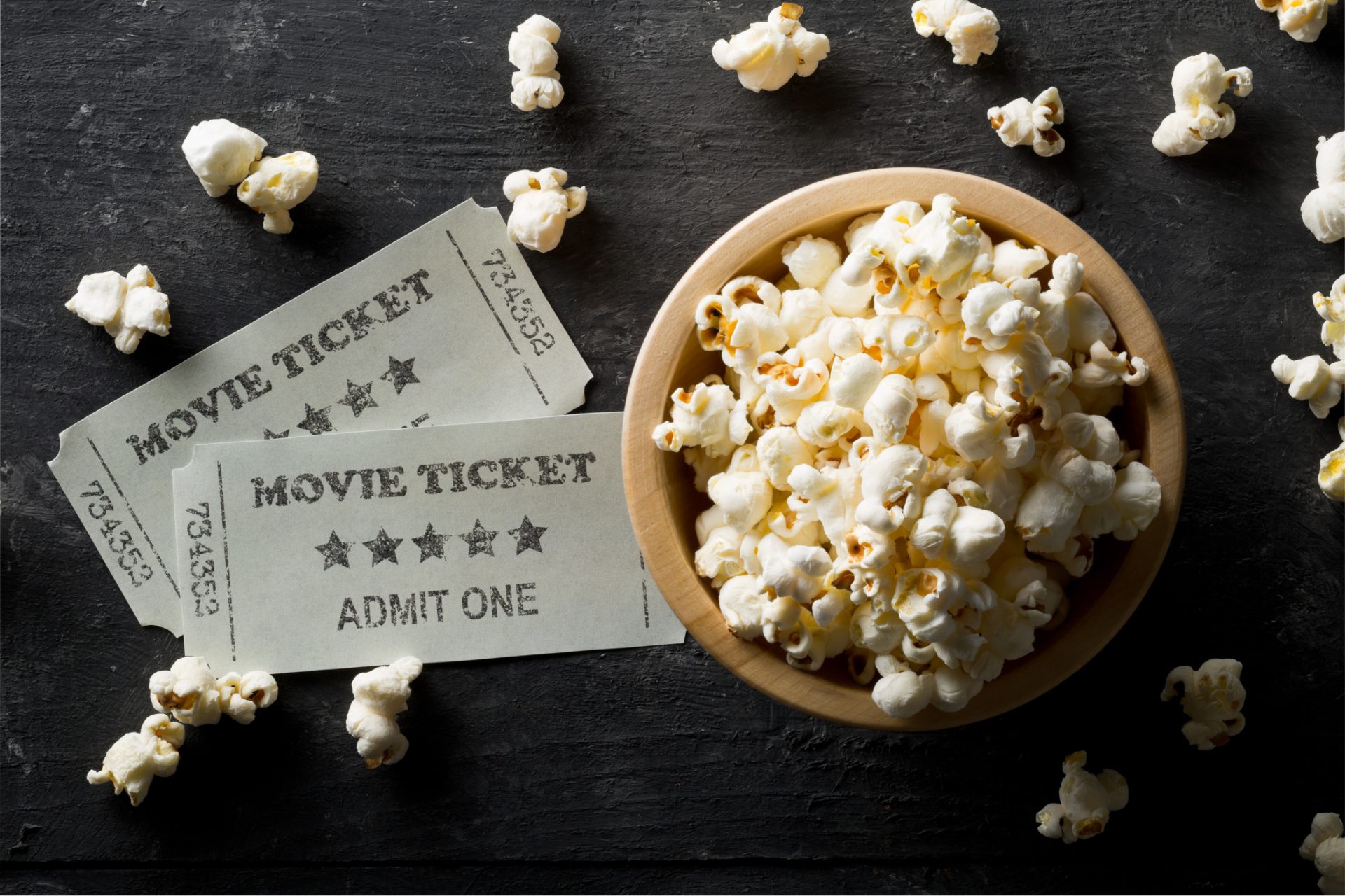 popcorn and movie tickets